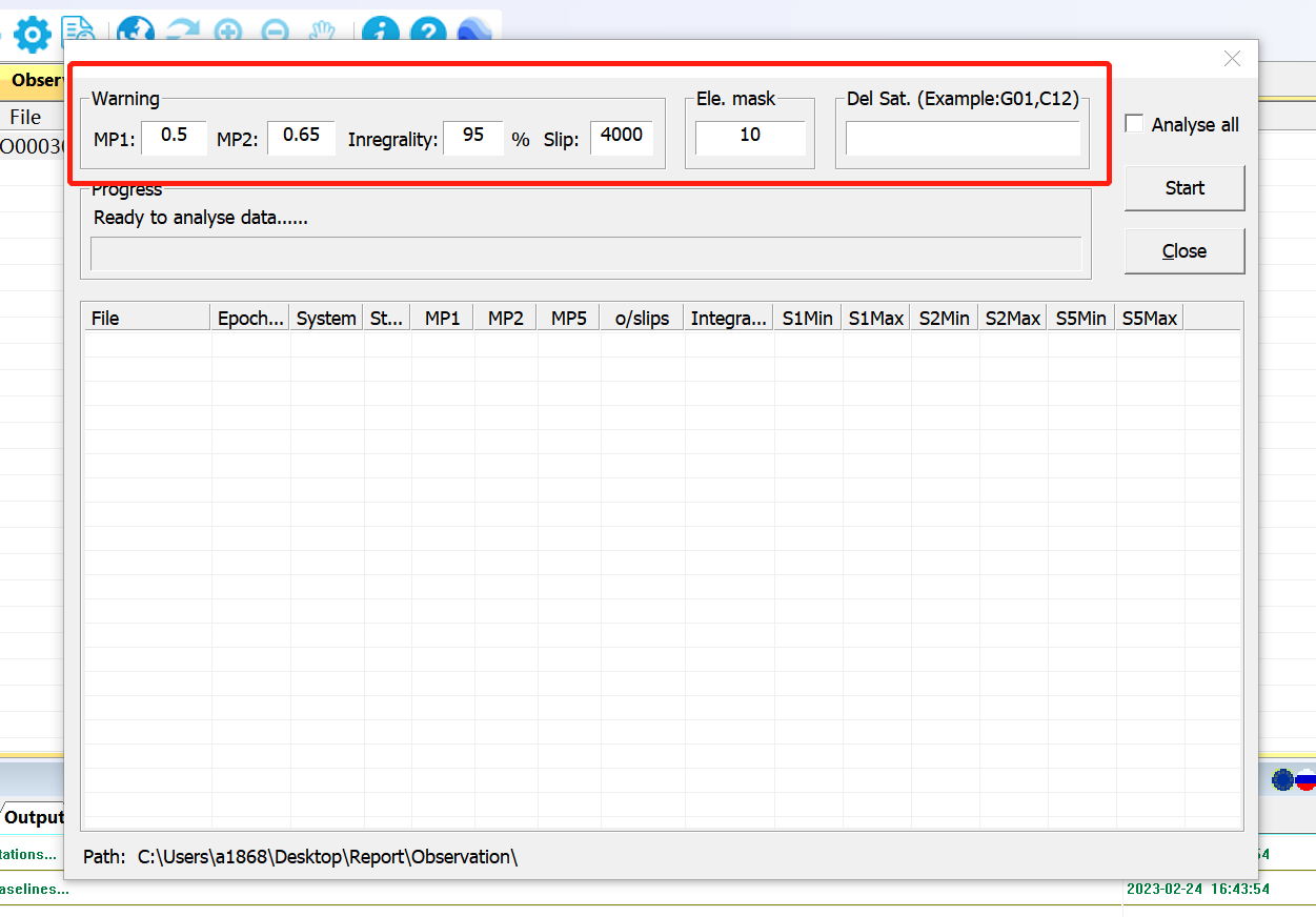 GNSS-adatminőségi figyelmeztetési küszöbök és elemzési vezérlők