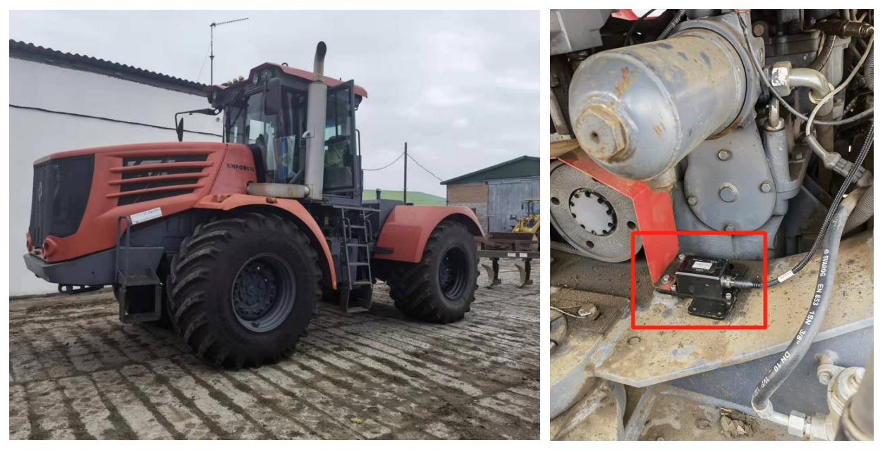 Csuklós traktor és az érzékelő kiemelt szerelési helye