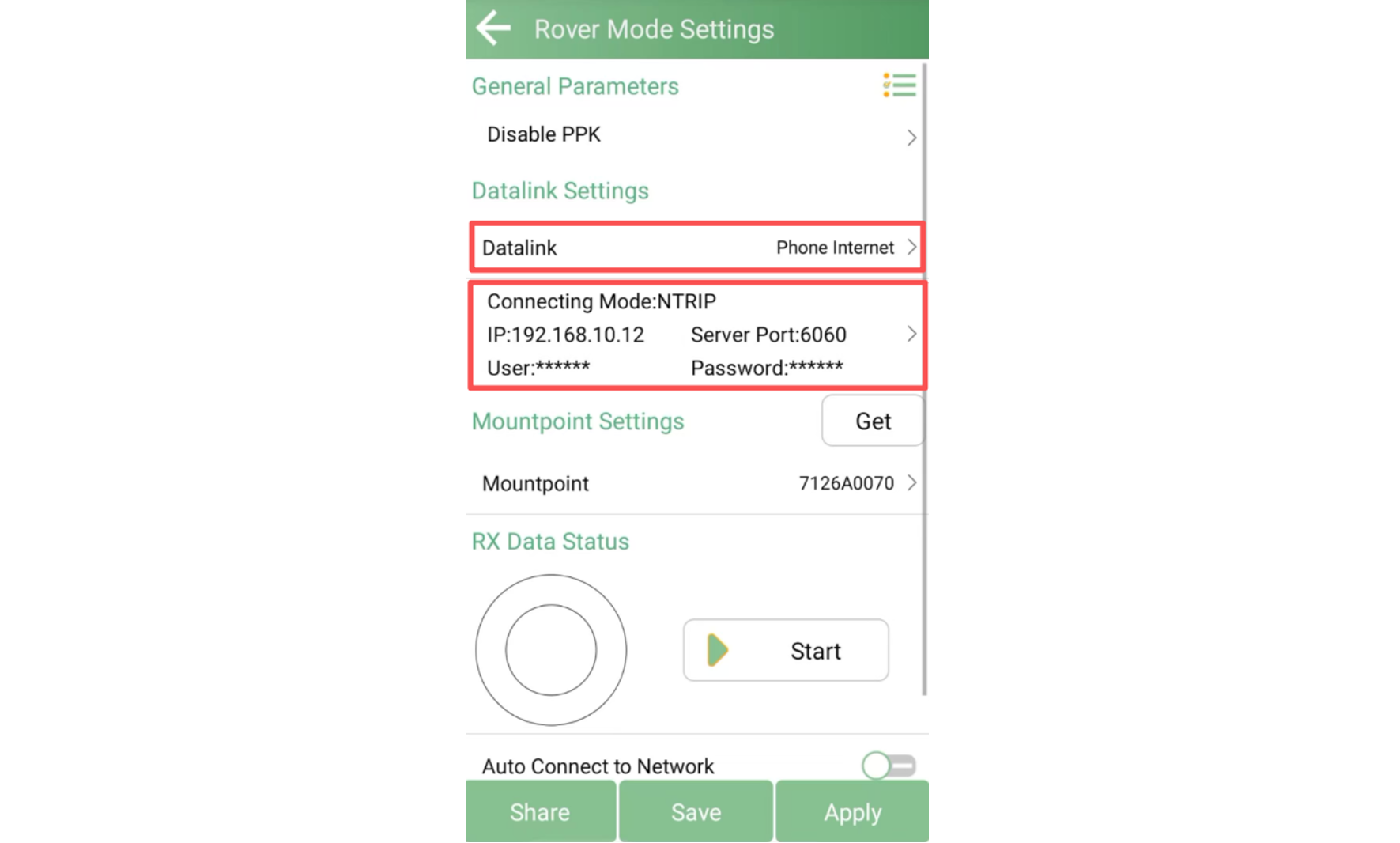 Rover NTRIP-kapcsolati beállítások az XBASE casterhez