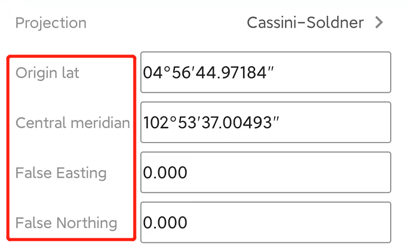 Cassini–Soldner kezdőpont-, középmeridián- és koordinátaeltolási beállítások