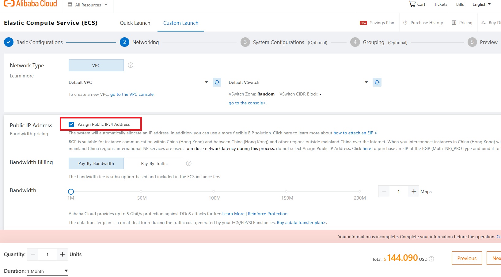 Nyilvános IPv4-cím engedélyezése az Alibaba Cloud hálózati beállításaiban