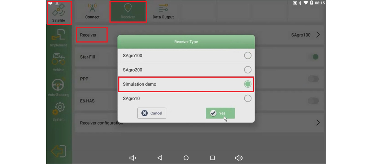 A Simulate demo kiválasztása SAgro vevőtípusként