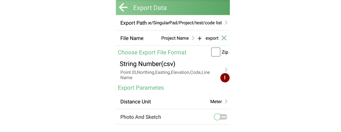 Export Data panel String Number CSV-formátummal