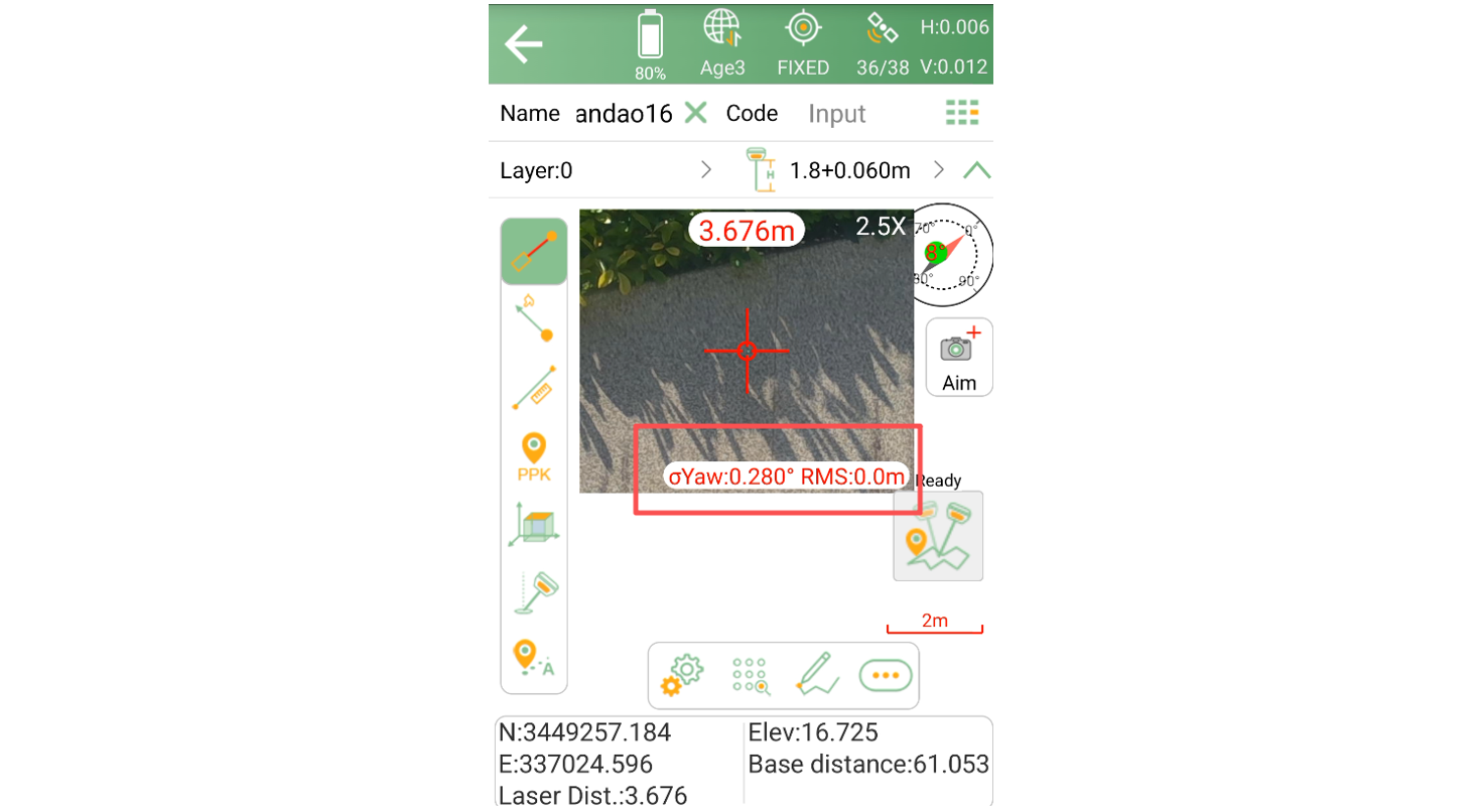 Horus aiming view highlighting yaw change and RMS