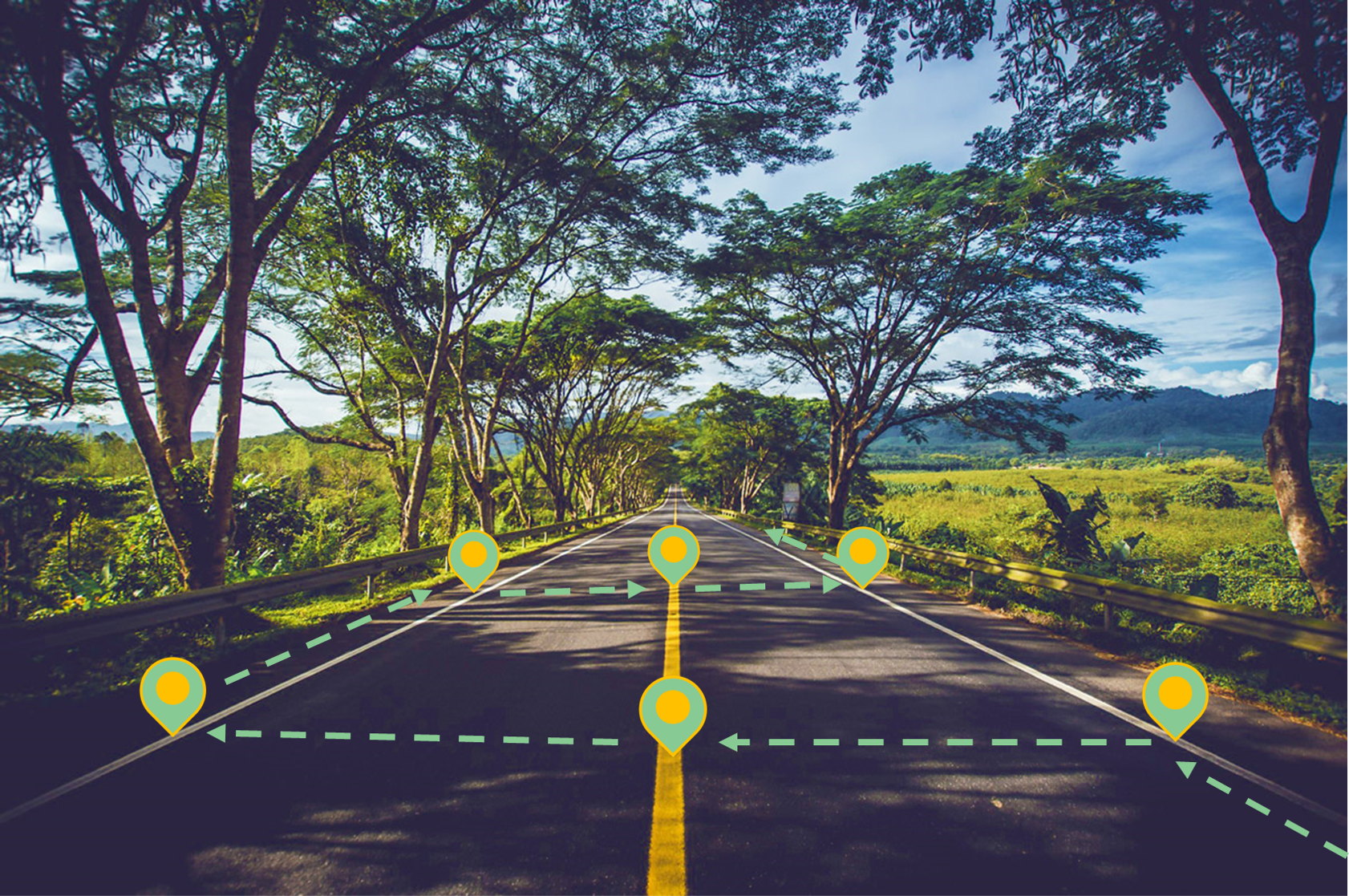 Egymást követő útkeresztmetszeteken jelölt mérési pontok