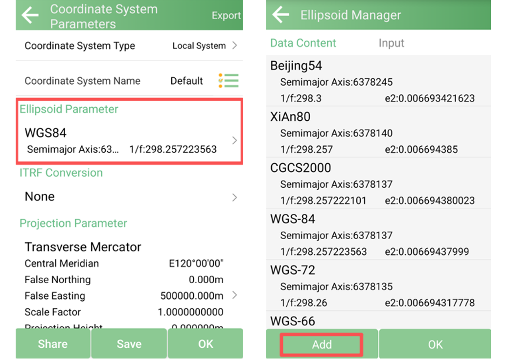 Adding an ellipsoid in the SingularPad Ellipsoid Manager