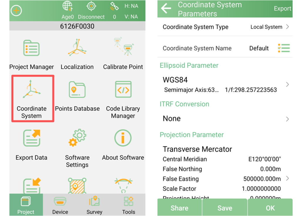 Opening coordinate system parameters in SingularPad