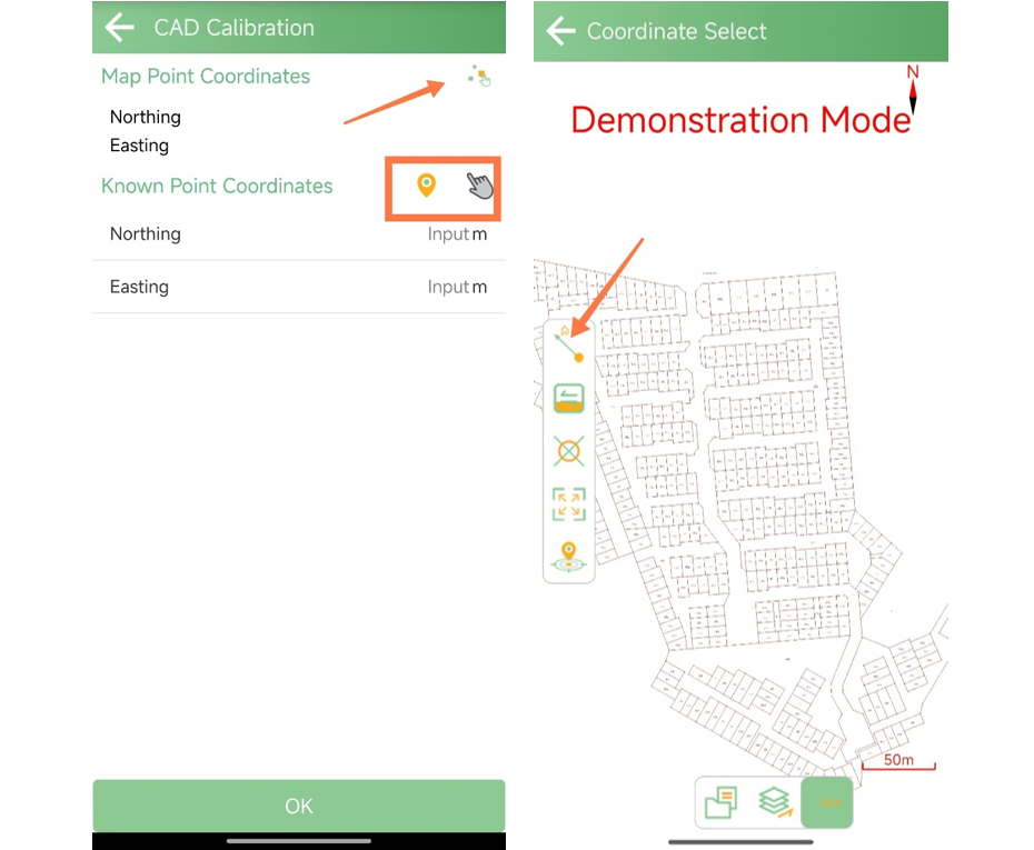 Selecting a CAD drawing point and entering its known coordinates