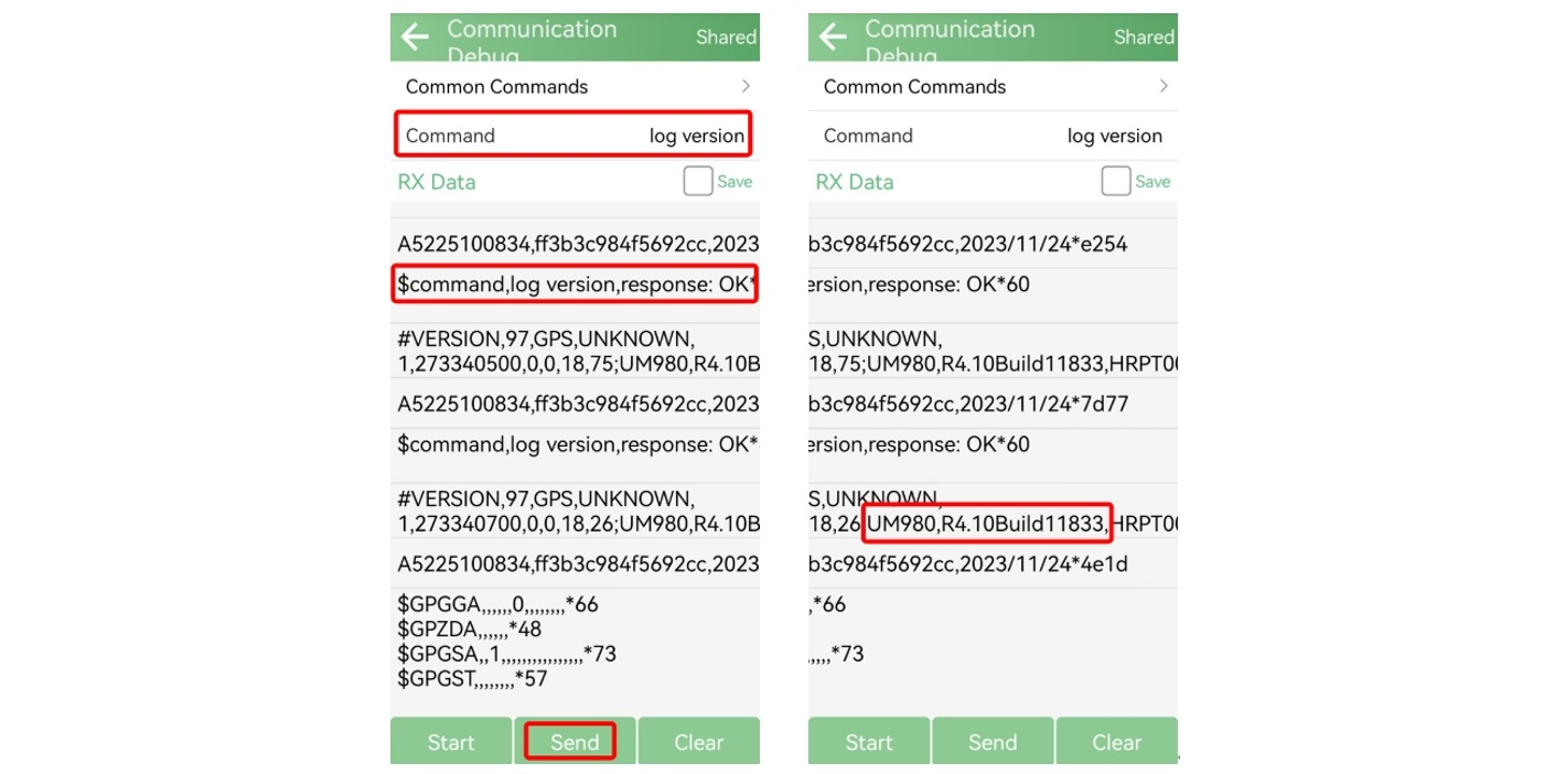 A Sfaira ONE firmware-jének ellenőrzése a log version paranccsal