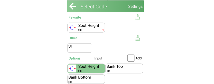 Kedvenc és további objektumkódok a Select Code panelen
