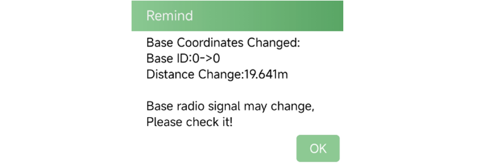 Warning that base coordinates and distance have changed