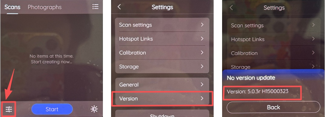 A H1 firmware-verziójának ellenőrzése a Settings menüben