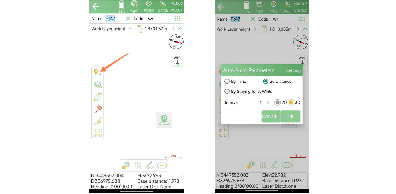 Configuring automatic point measurement parameters