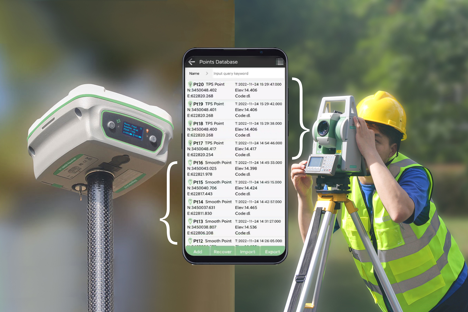 GNSS-vevő, közös pontadatbázis és mérőállomással dolgozó földmérő