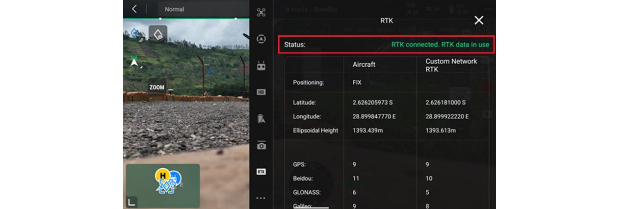 Drónvezérlő RTK-csatlakozási állapotjelzése
