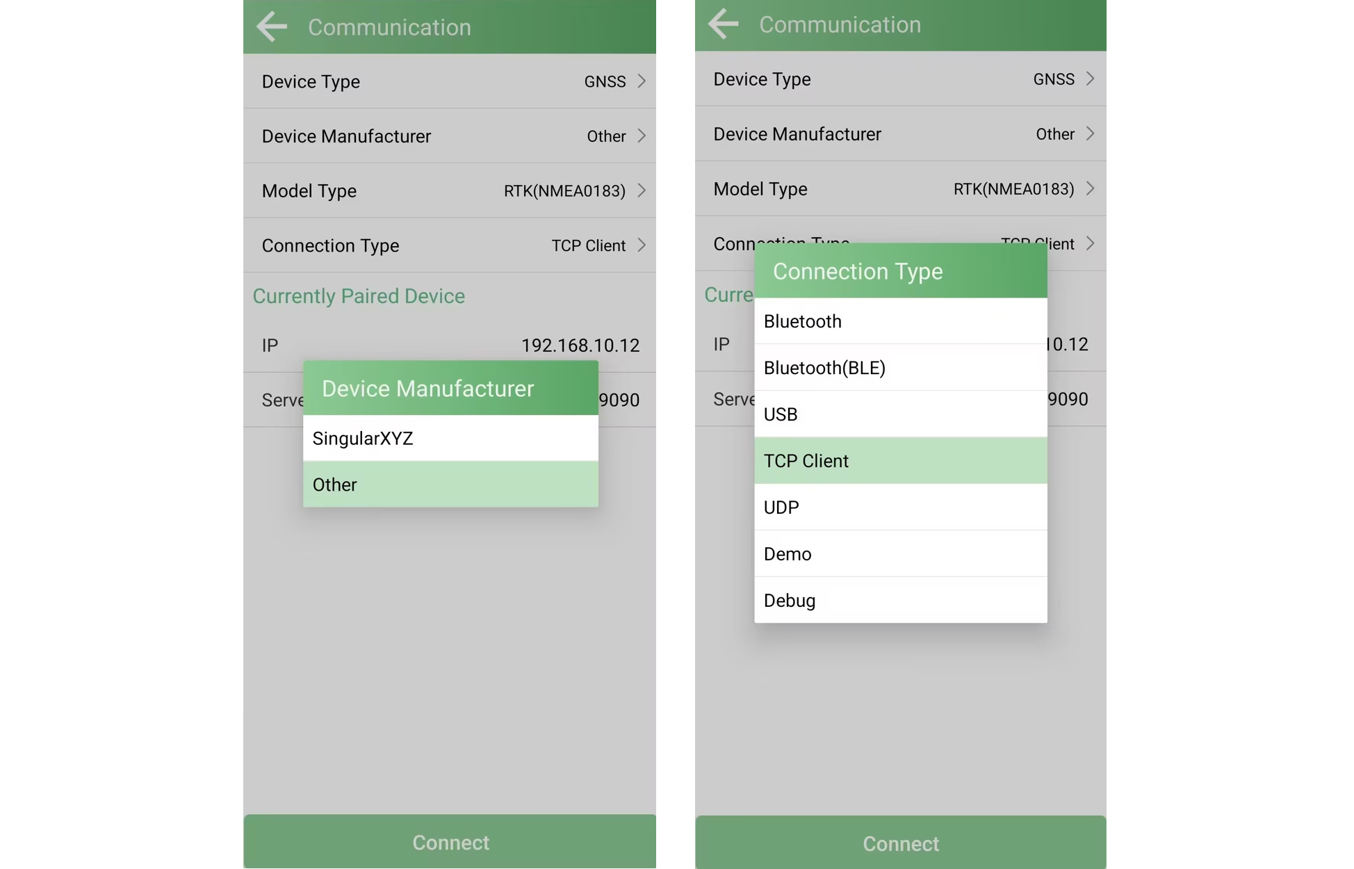 Selecting Other receiver type and TCP Client in SingularPad