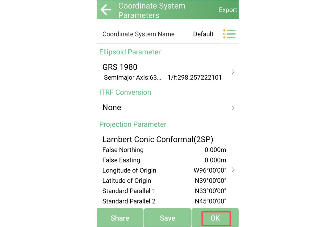 Completed GRS 1980 and Lambert projection settings