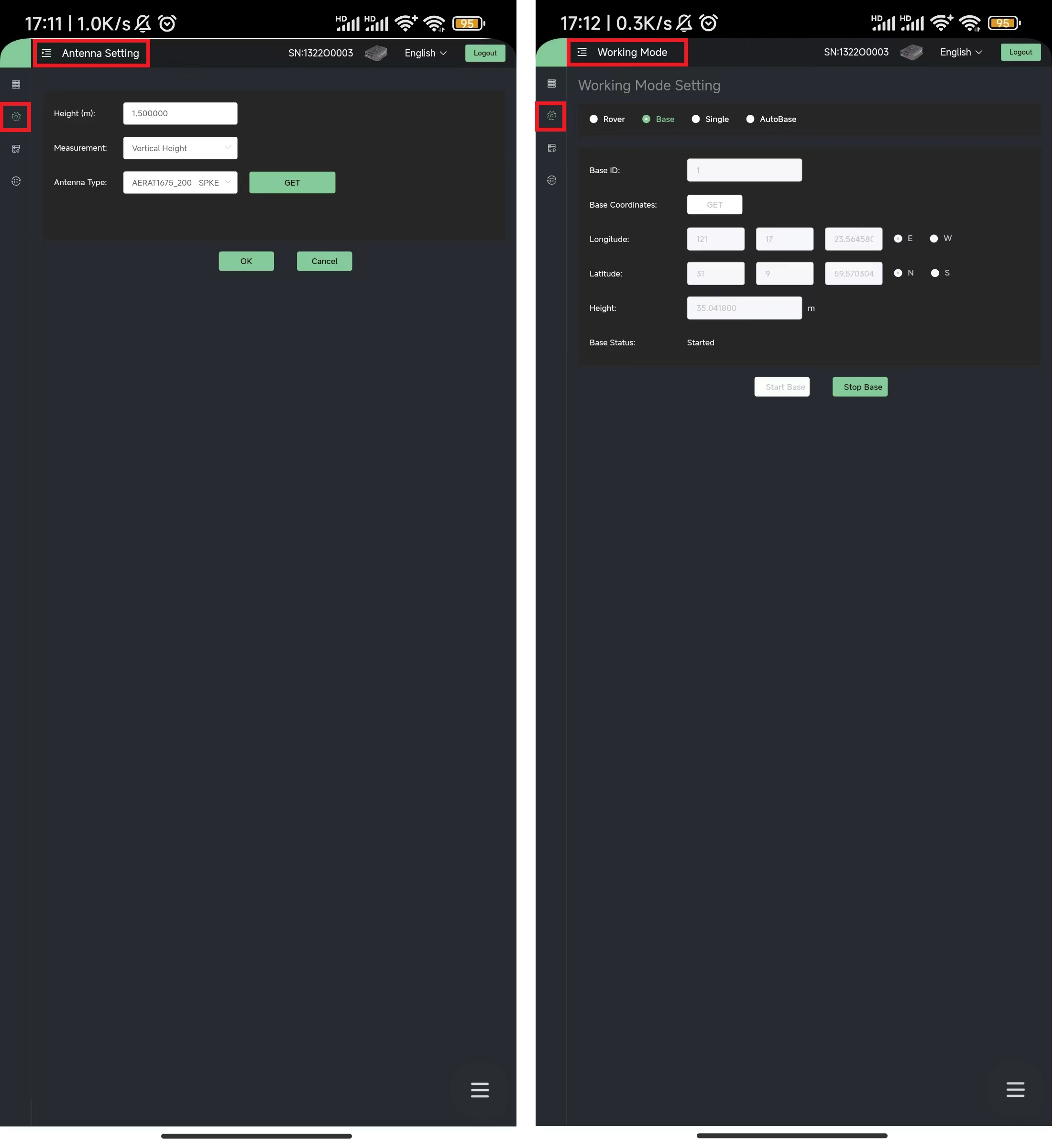 SV100 mobile web login and base working-mode configuration