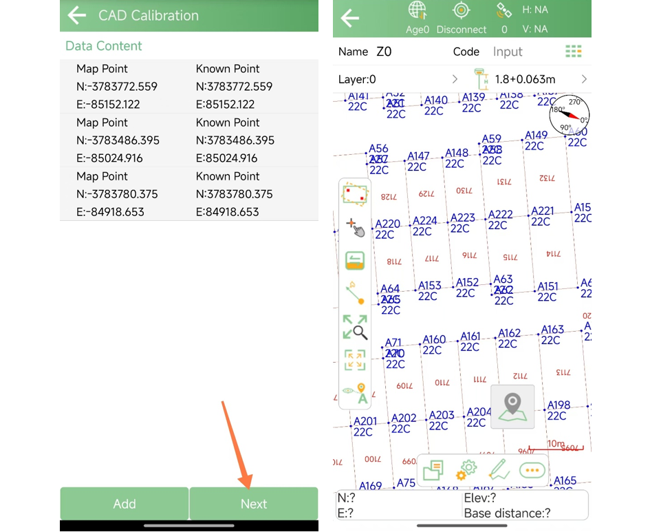 Reviewing calibration point pairs and the aligned CAD drawing