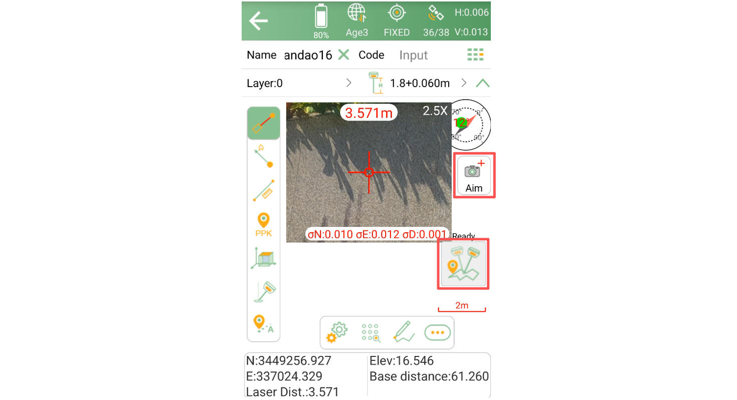 Horus laser aiming view with tilt and yaw indicators