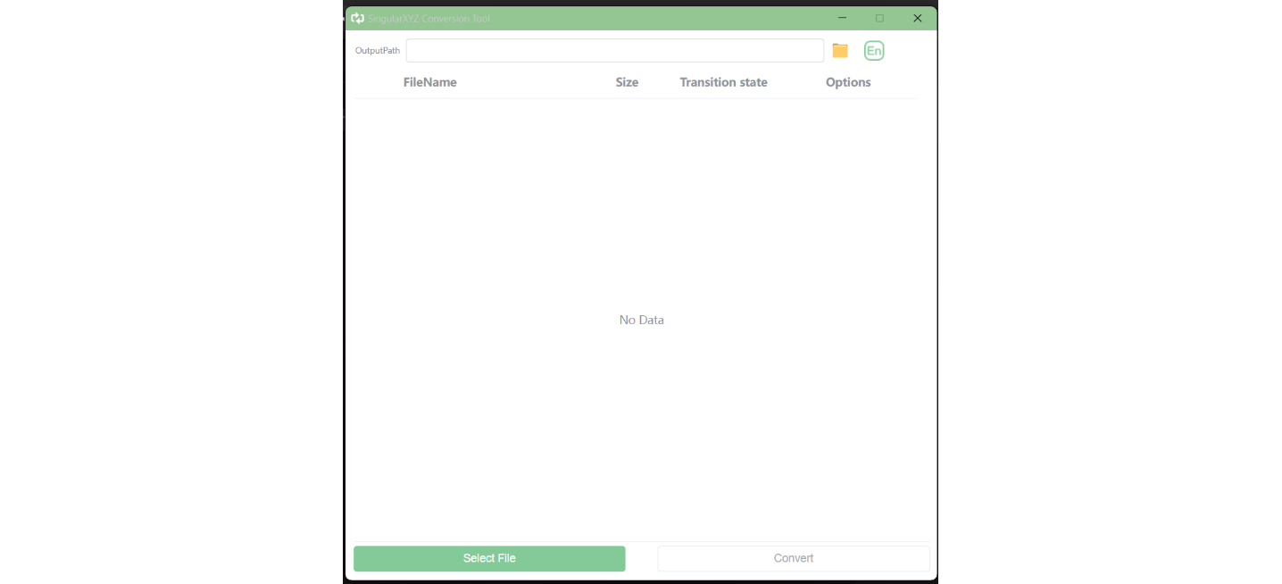 A SingularConverter kezdőablaka Select File és Convert gombokkal
